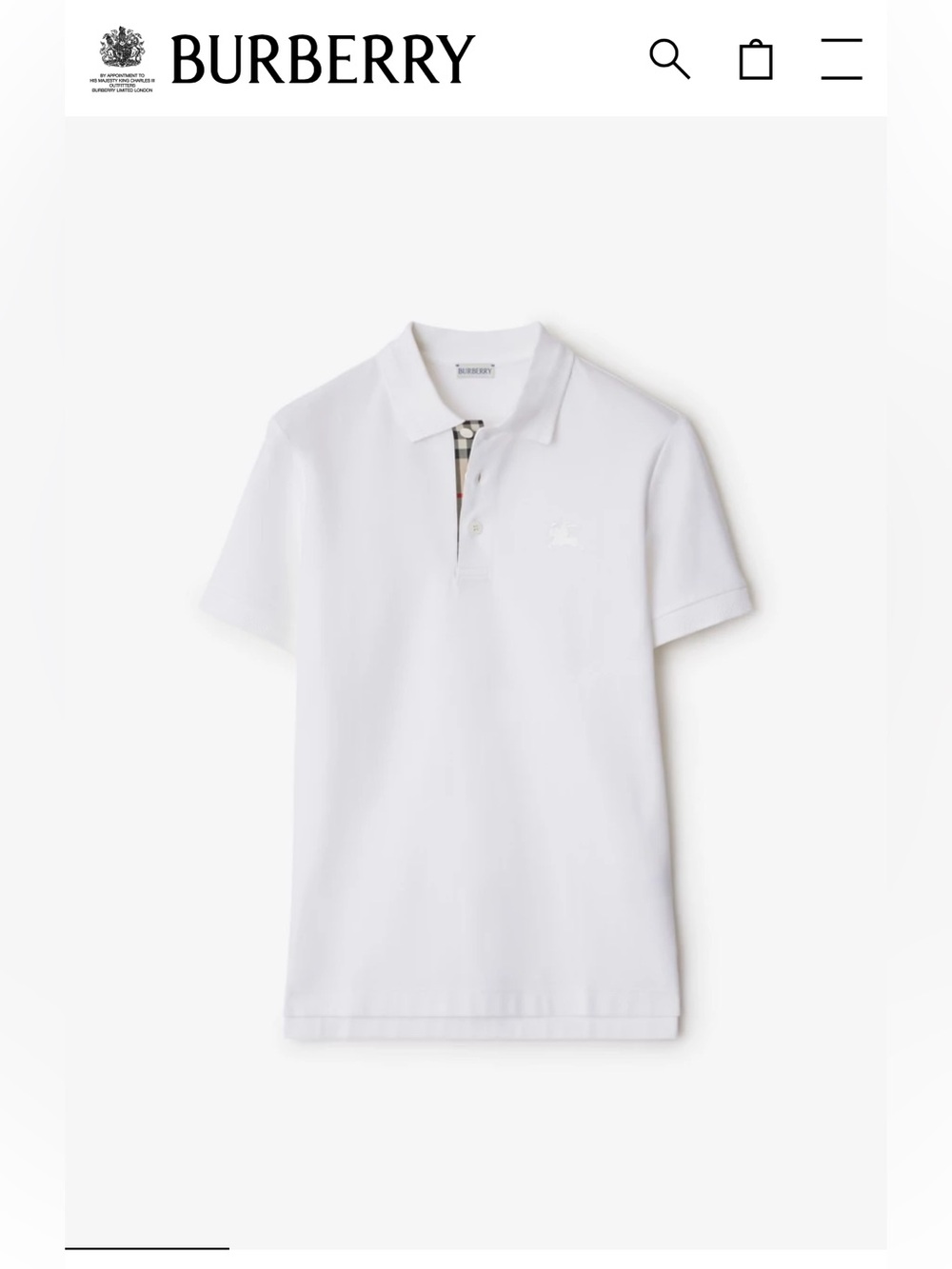 Burberry White Polo with Signature Check Placket